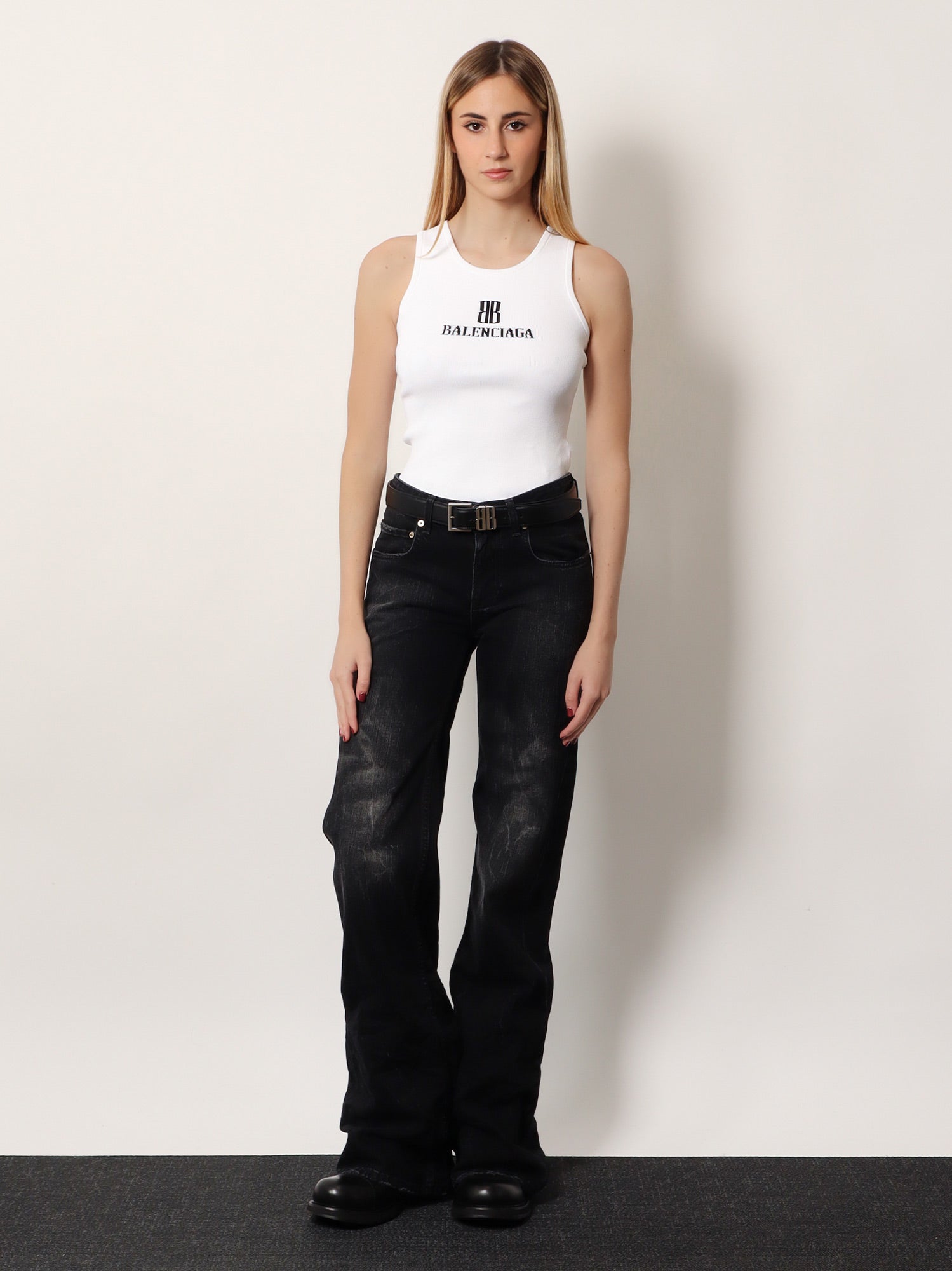 Balenciaga Women Wide Leg Black Denim Trousers