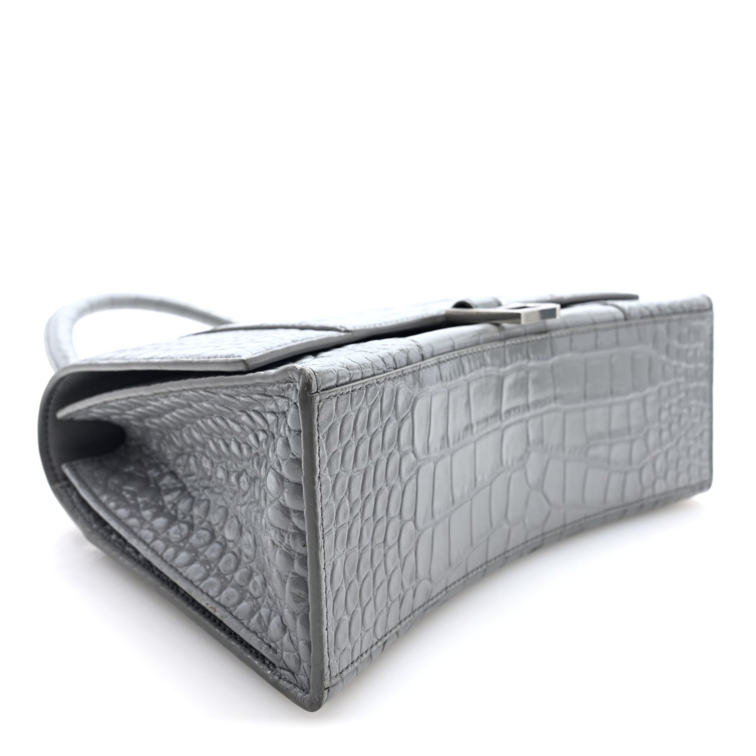 Shiny Calfskin Crocodile Embossed Medium Hourglass Top Handle Bag Balenciaga Grey
