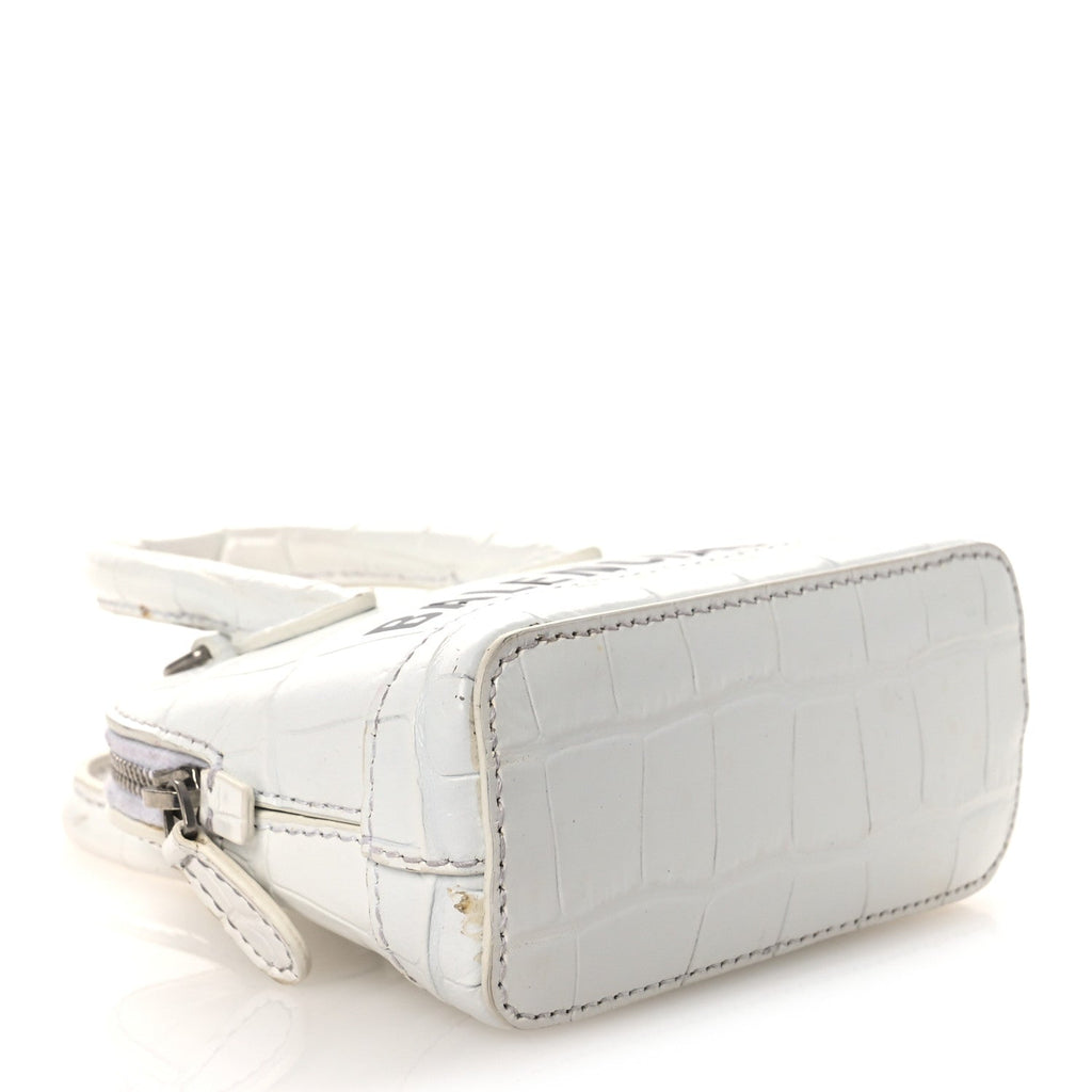 Calfskin Logo Crocodile Embossed Mini Ville Top Handle Bag White Black