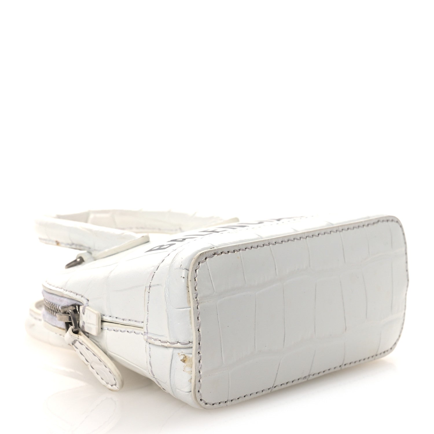 Calfskin Logo Crocodile Embossed Mini Ville Top Handle Bag White Black