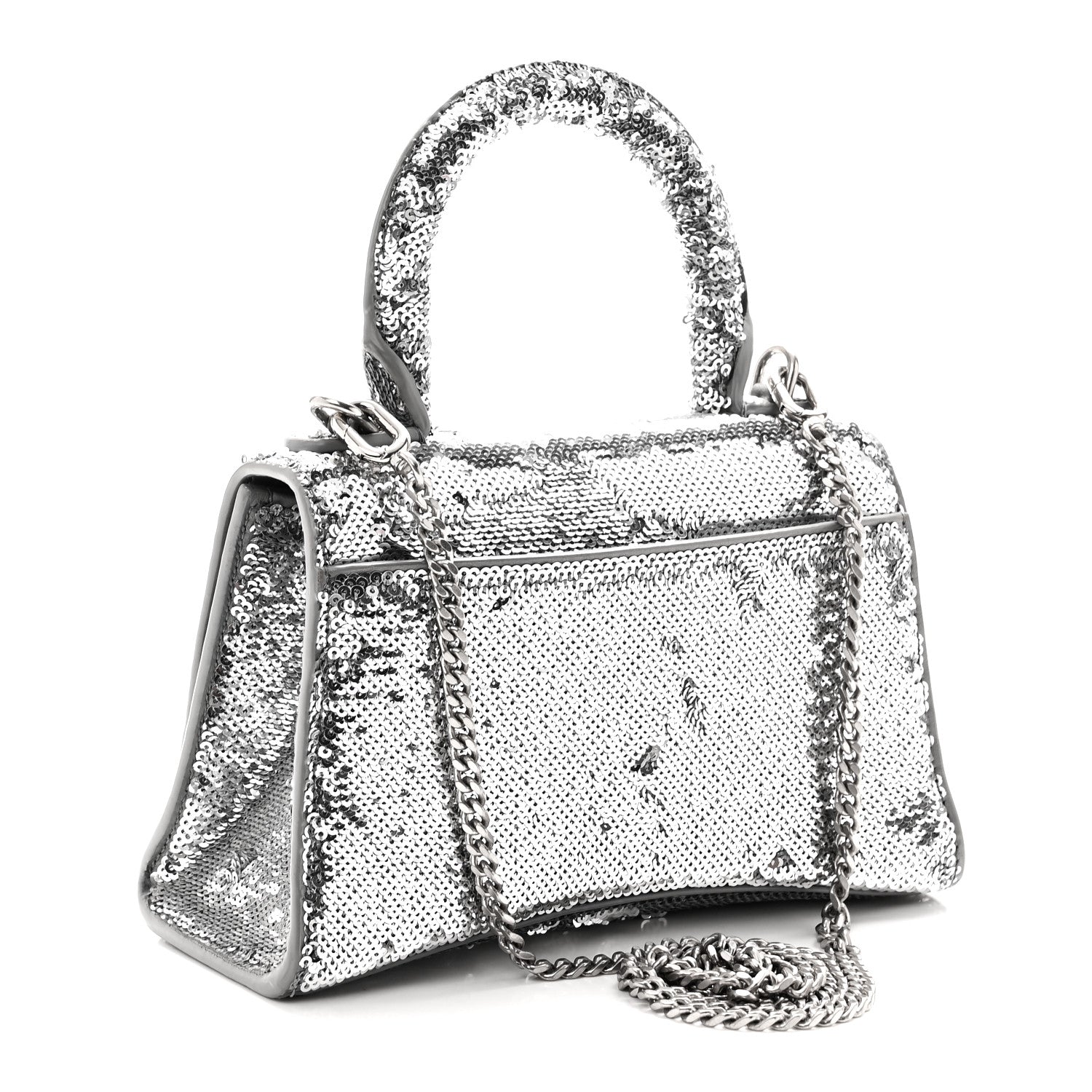 Sequin Hourglass Top Handle Bag XS Silver