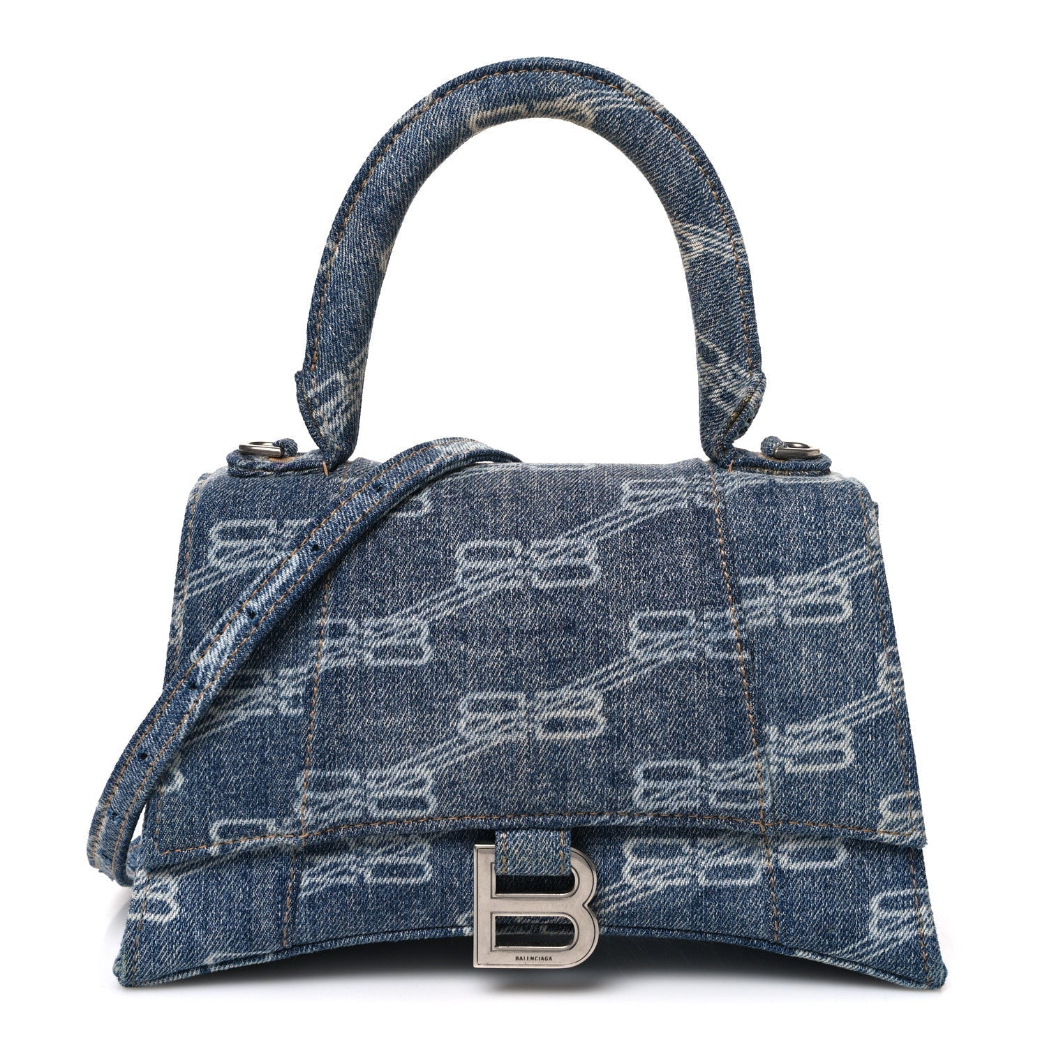 Denim BB Monogram Small Hourglass Top Handle Bag Blue