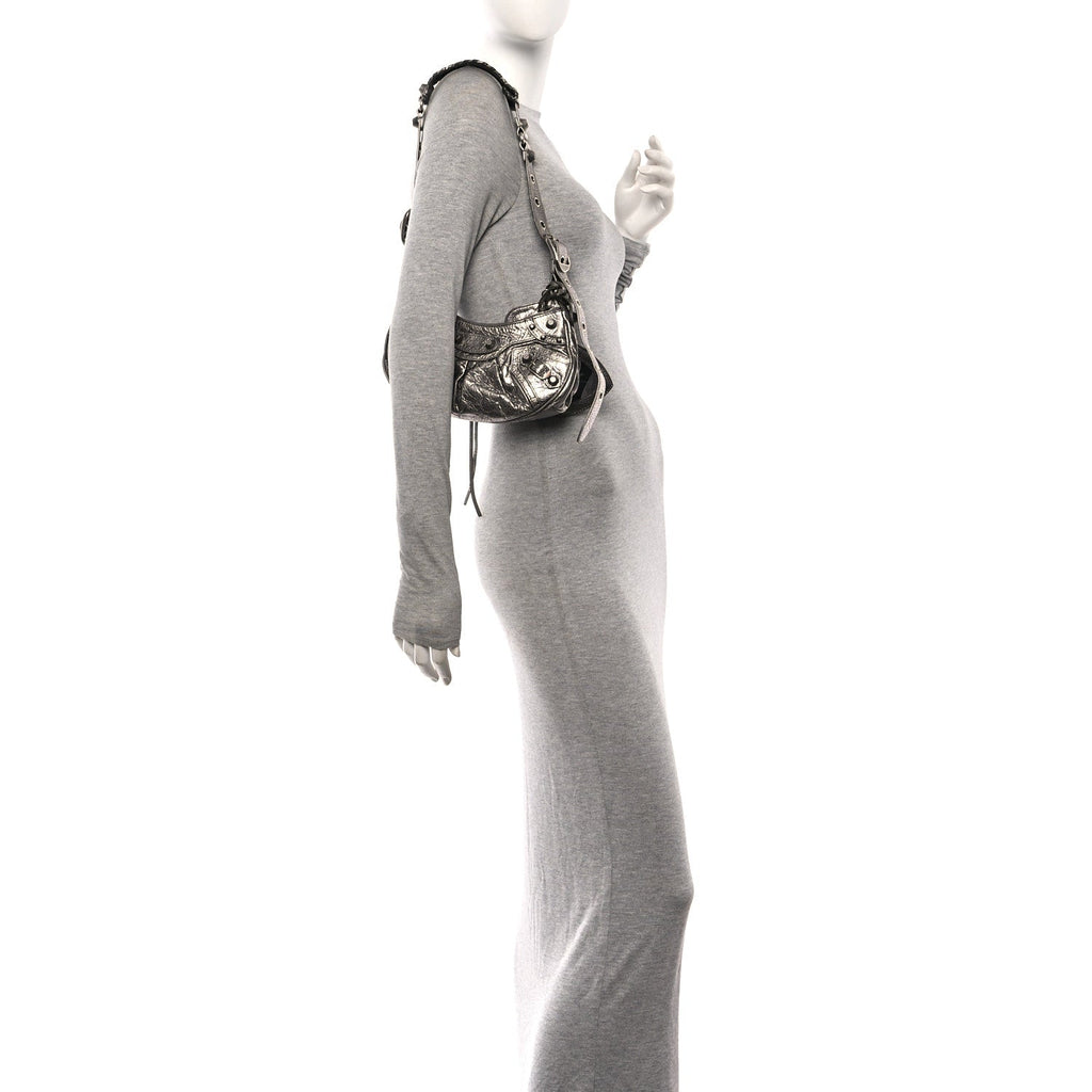 Metallic Agneau Arena Le Cagole Shoulder Bag XS Silver