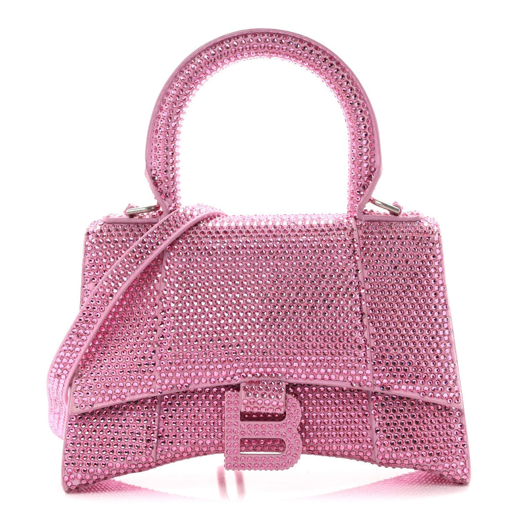 Strass Suede Hourglass Top Handle Bag XS Pink