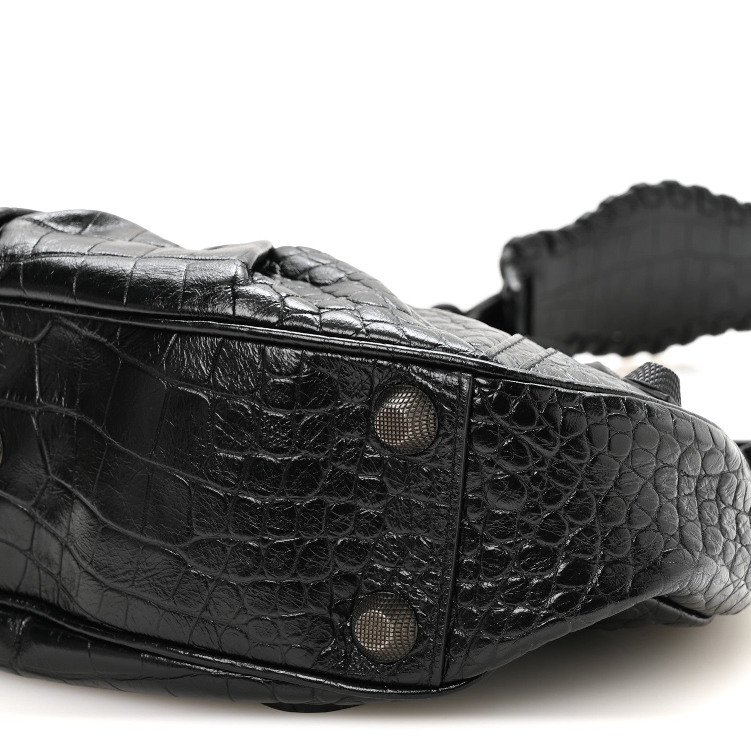 Extra Supple Calfskin Crocodile Embossed Monochrome Small Le Cagole Shoulder Bag Black