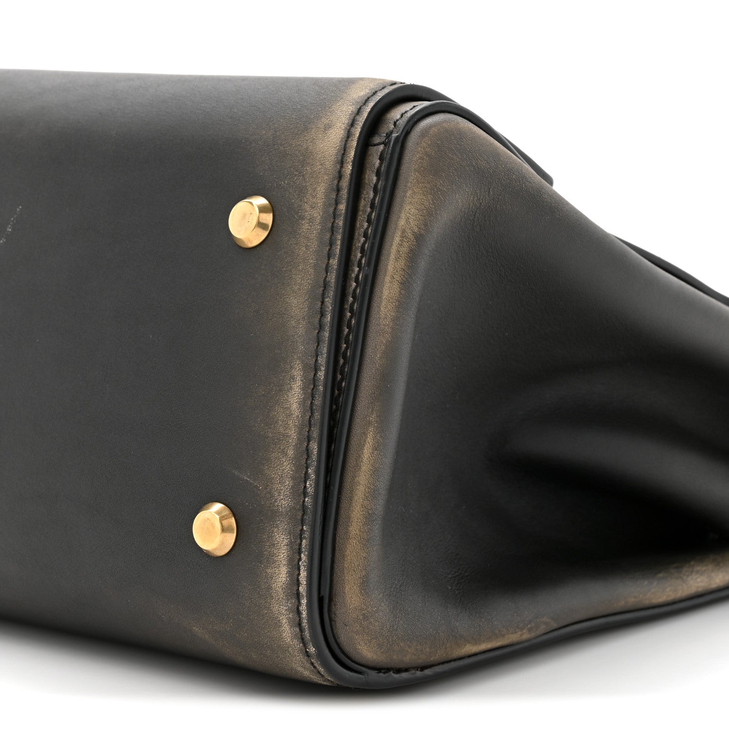 Used Calfskin Money Top Handle Handbag Black