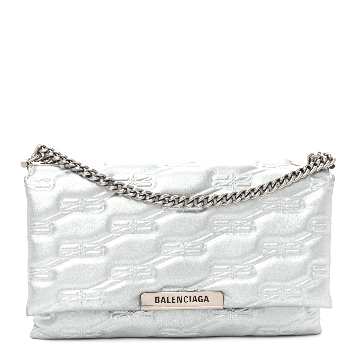 Nappa Allover License BB Monogram Embossed Medium Triplet Bag Silver