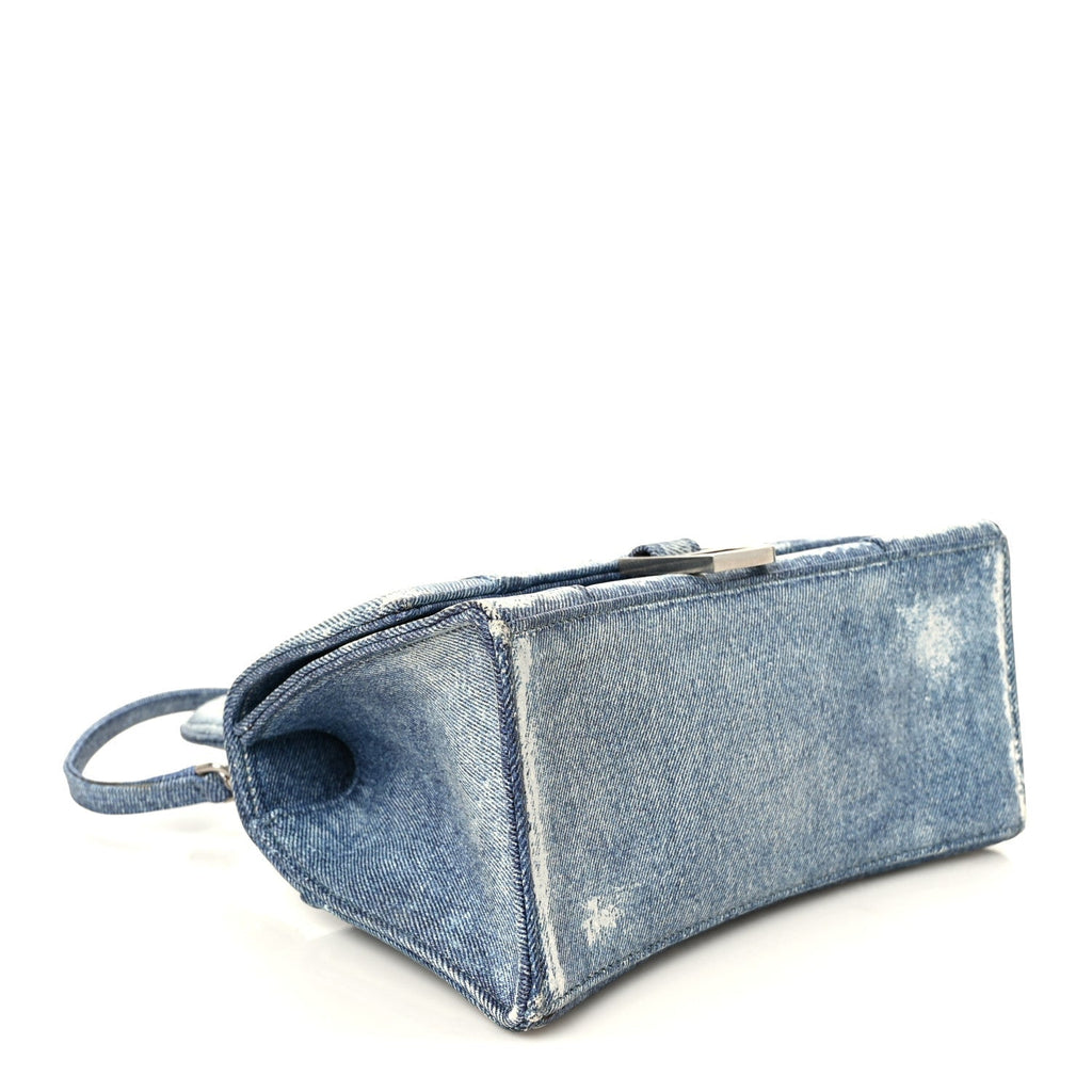 Nappa Denim Printed Small Hourglass Top Handle Bag Denim Blue