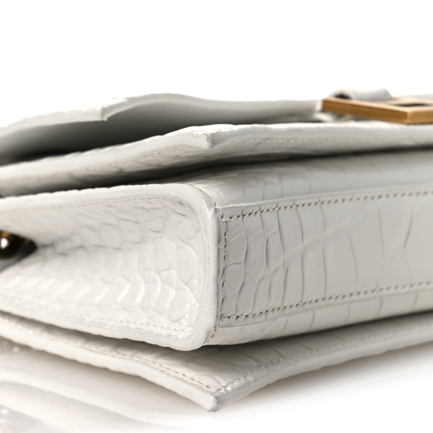 Calfskin Crocodile Embossed Small Crush Chain Bag White