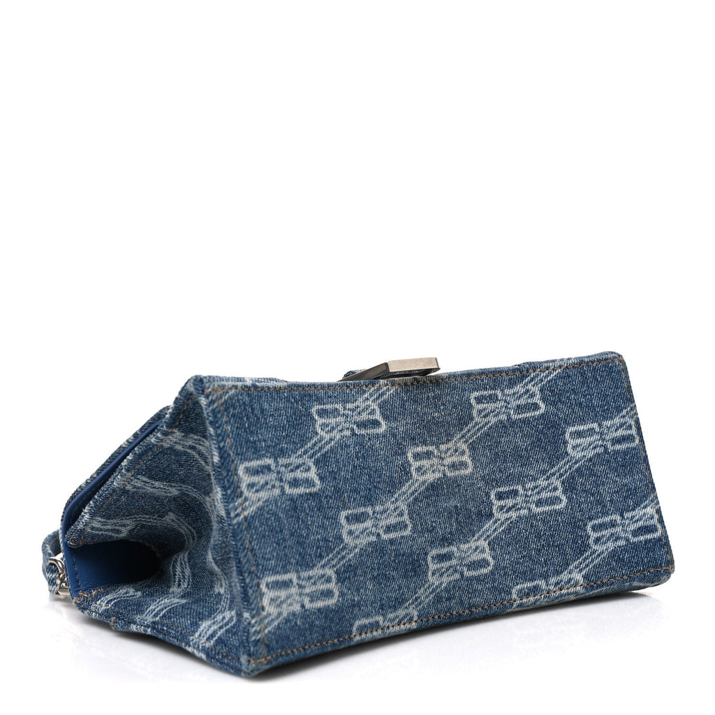 Denim BB Monogram Small Hourglass Top Handle Bag Blue