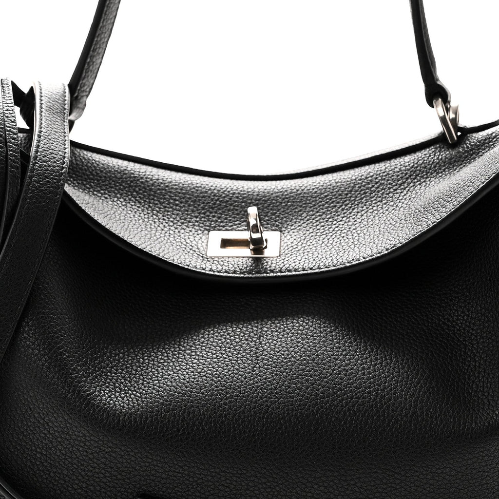 Grained Calfskin Small Rodeo Top Handle Handbag Black