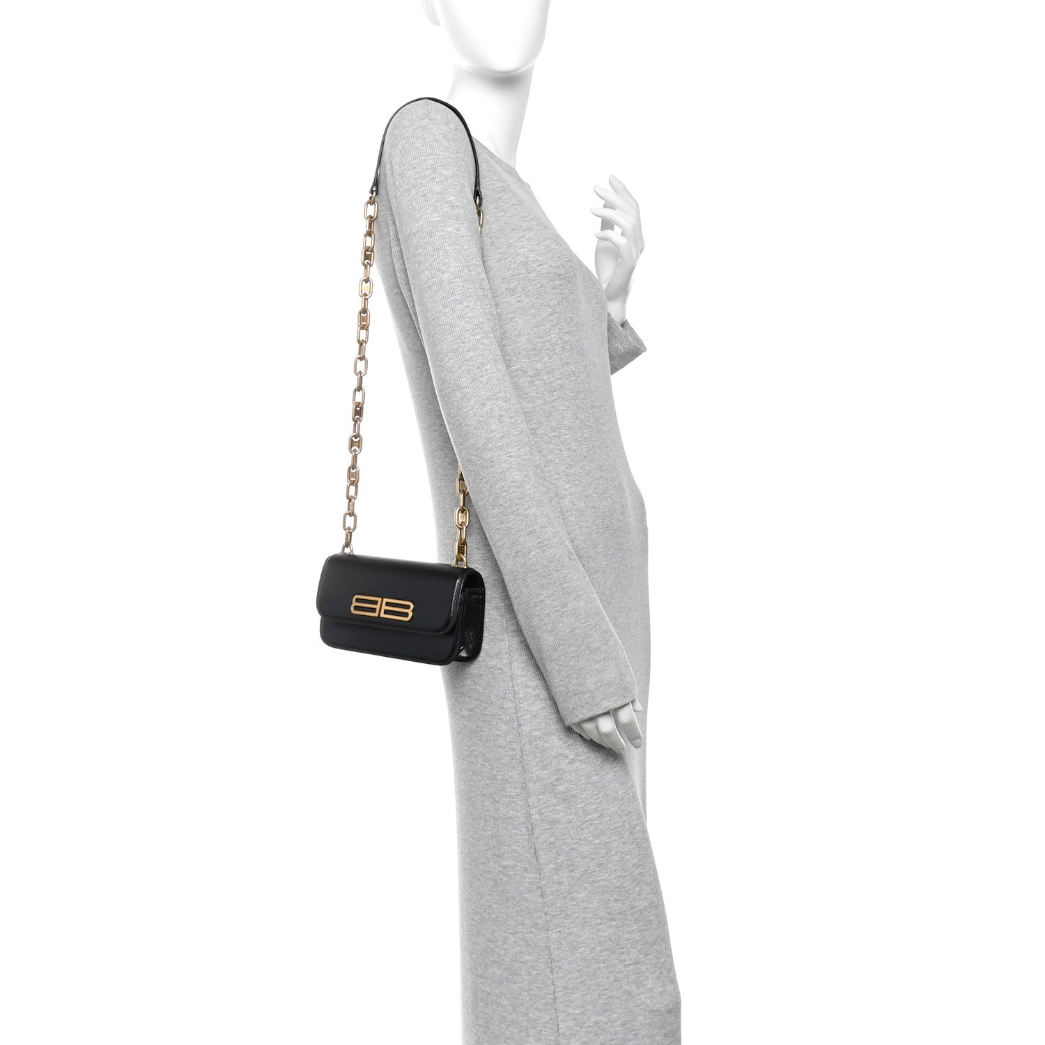 Calfskin Stripe Embossed Gossip Chain Bag XS Black