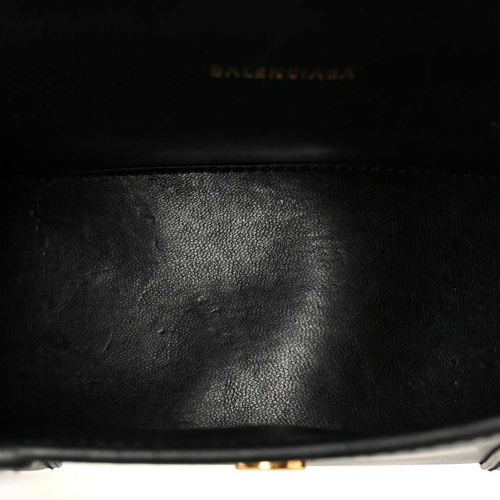 Shiny Box Calfskin Hourglass Top Handle Bag XS Black Black