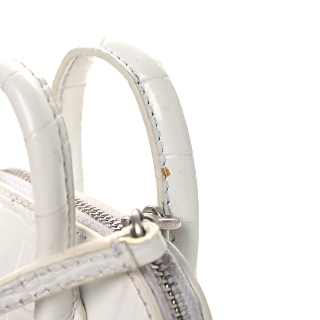 Calfskin Logo Crocodile Embossed Mini Ville Top Handle Bag White Black