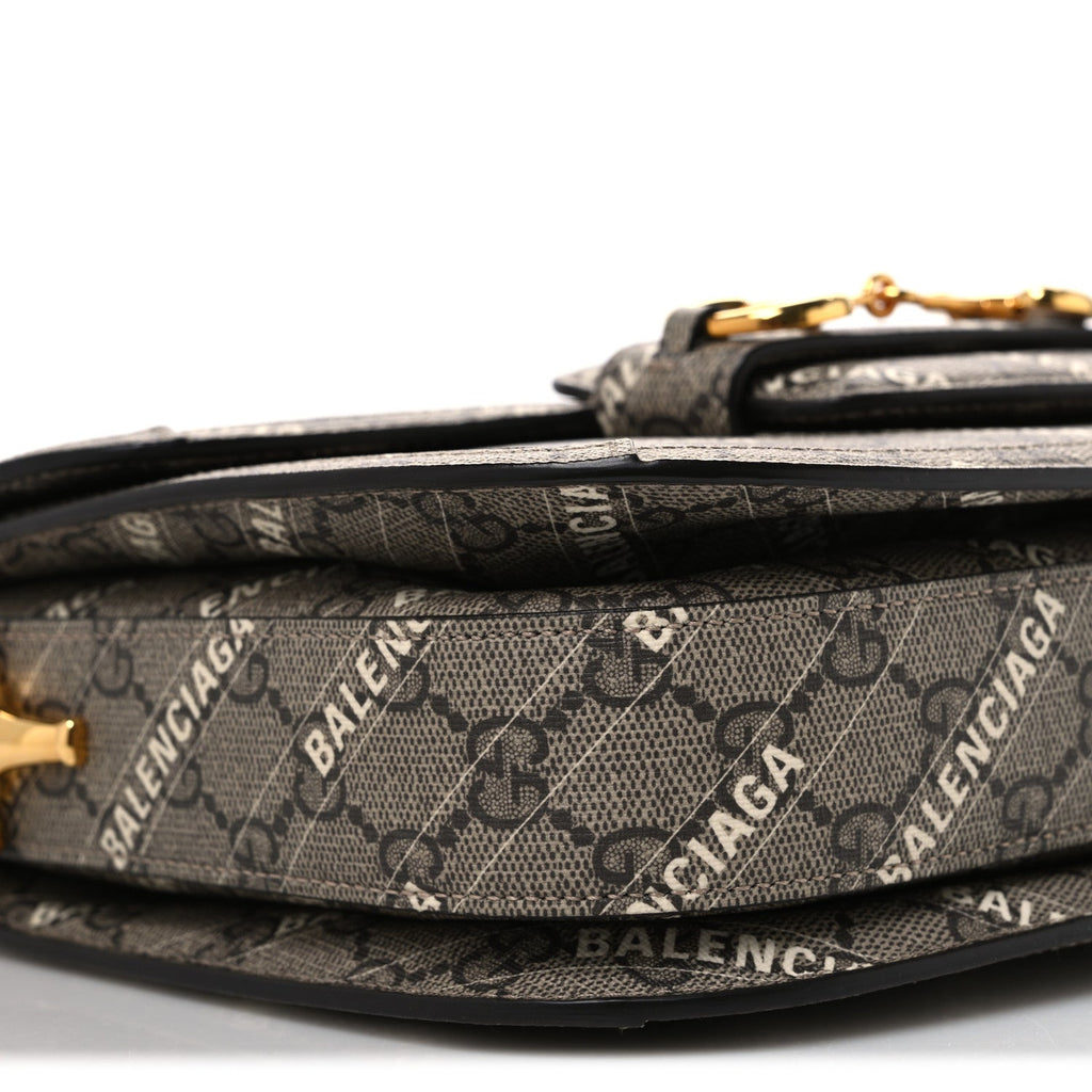 X BALENCIAGA GG Supreme Monogram Logo Print Horsebit 1955 Shoulder Bag Beige Ebony
