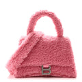 Curly Faux Shearling Small Hourglass Top Handle Bag Sweet Pink Pink
