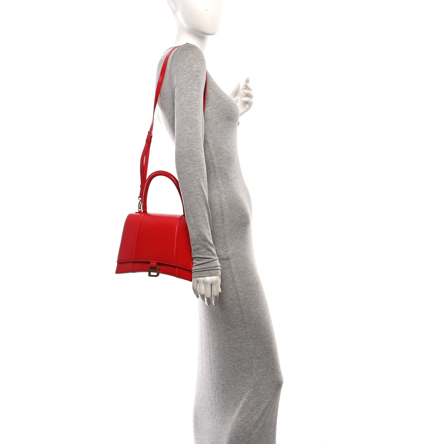 Shiny Box Calfskin Medium Hourglass Top Handle Bag Bright Red