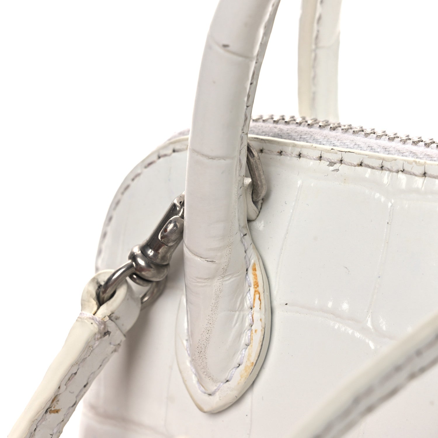 Calfskin Logo Crocodile Embossed Mini Ville Top Handle Bag White Black