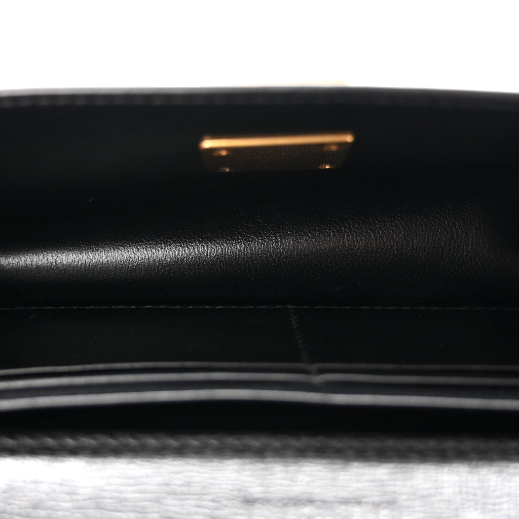 Calfskin Stripe Embossed Gossip Chain Bag XS Black