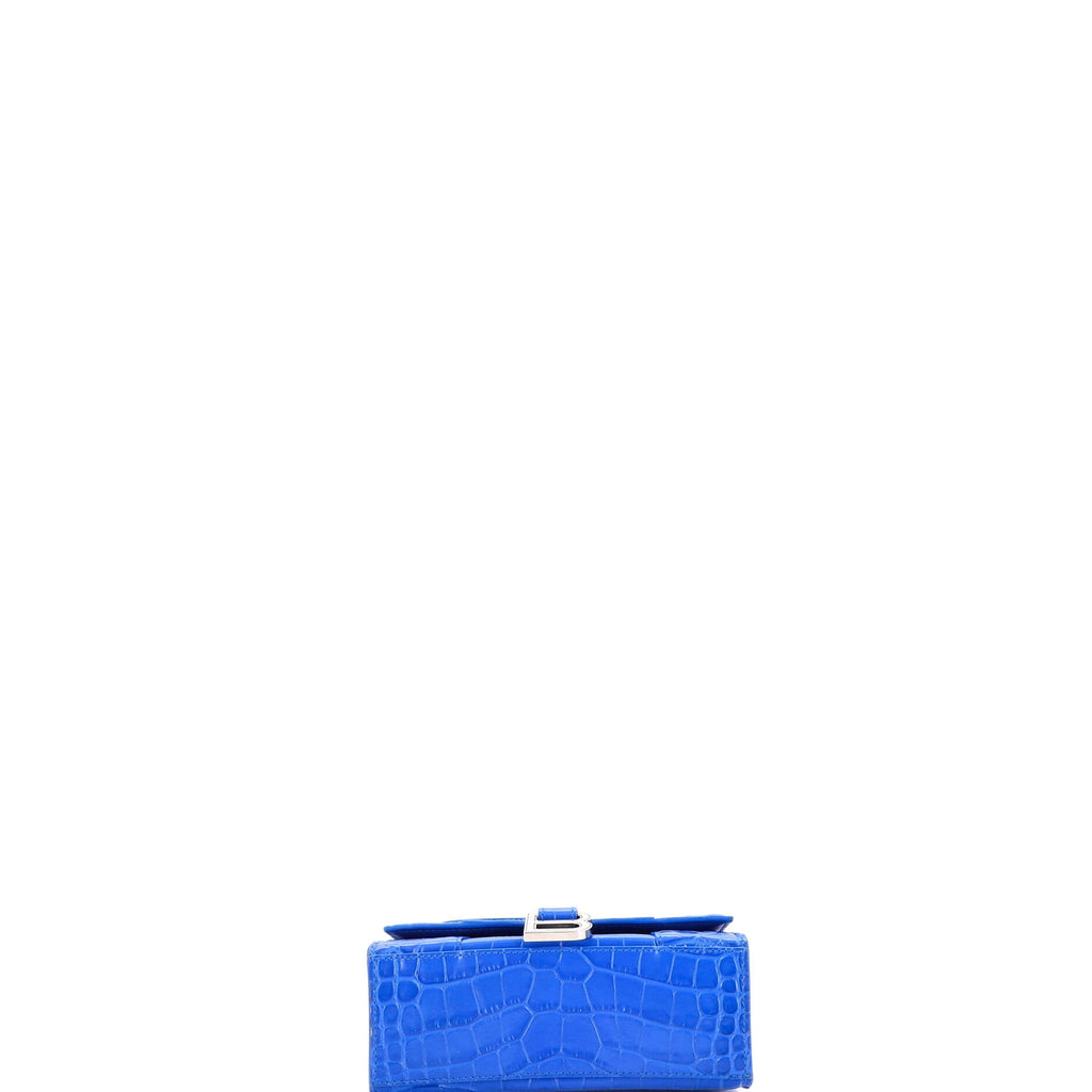 Hourglass Top Handle Bag Crocodile Embossed Leather XS