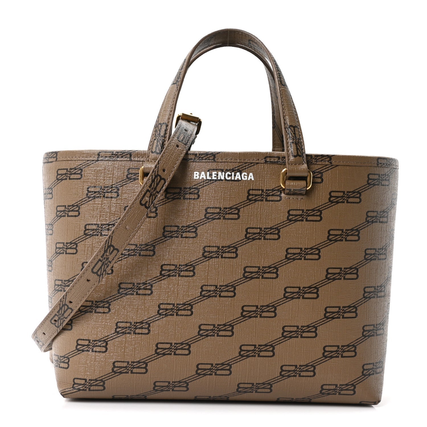 Coated Canvas BB Monogram Small Signature East West Shopper Bag Beige Brown