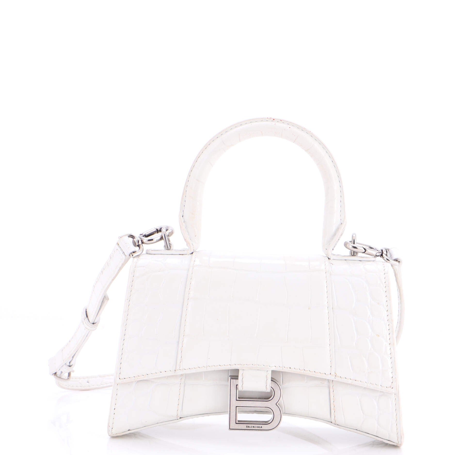 Hourglass Top Handle Bag Crocodile Embossed Leather XS