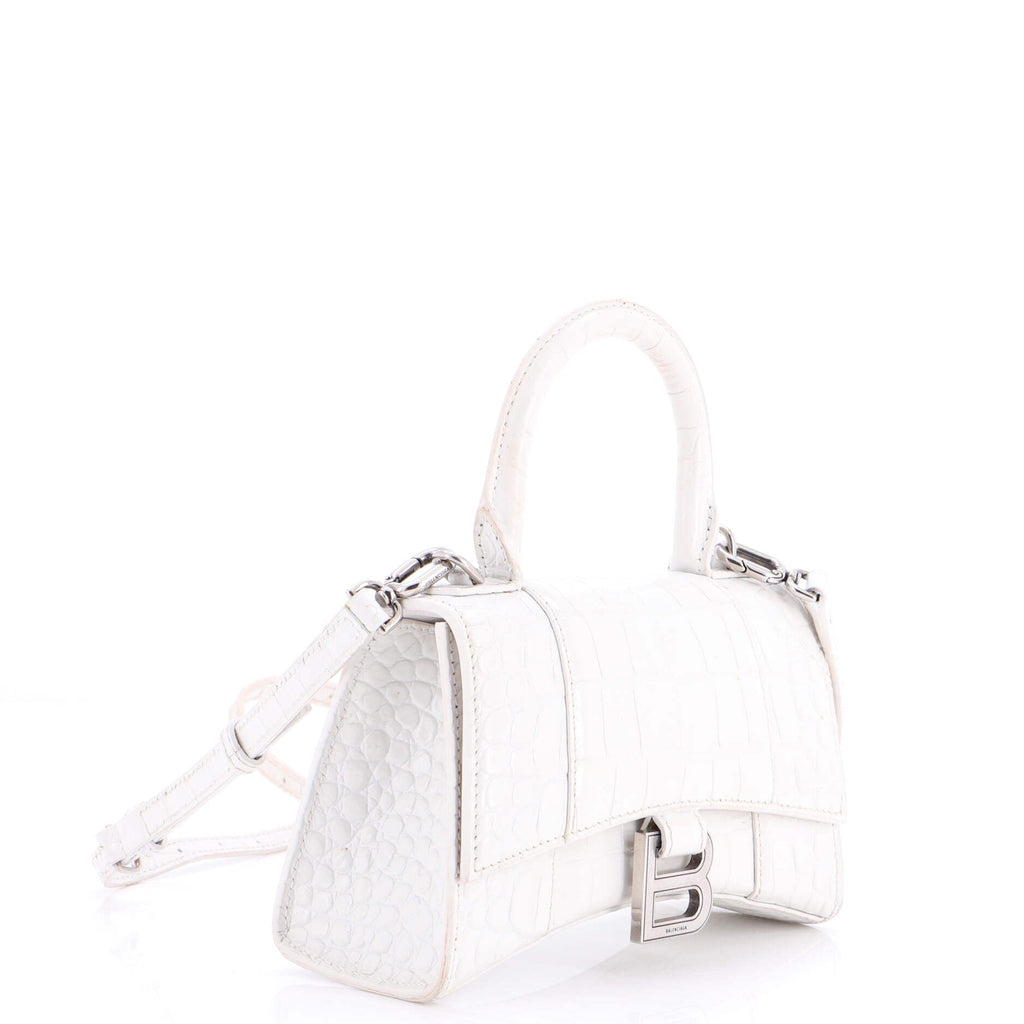 Hourglass Top Handle Bag Crocodile Embossed Leather XS
