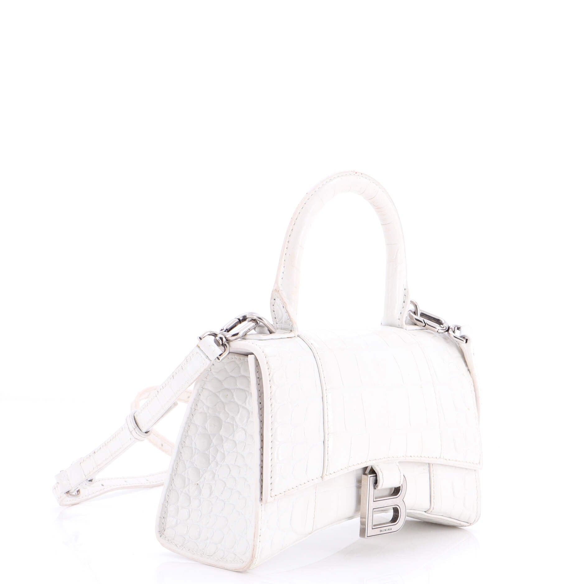 Hourglass Top Handle Bag Crocodile Embossed Leather XS