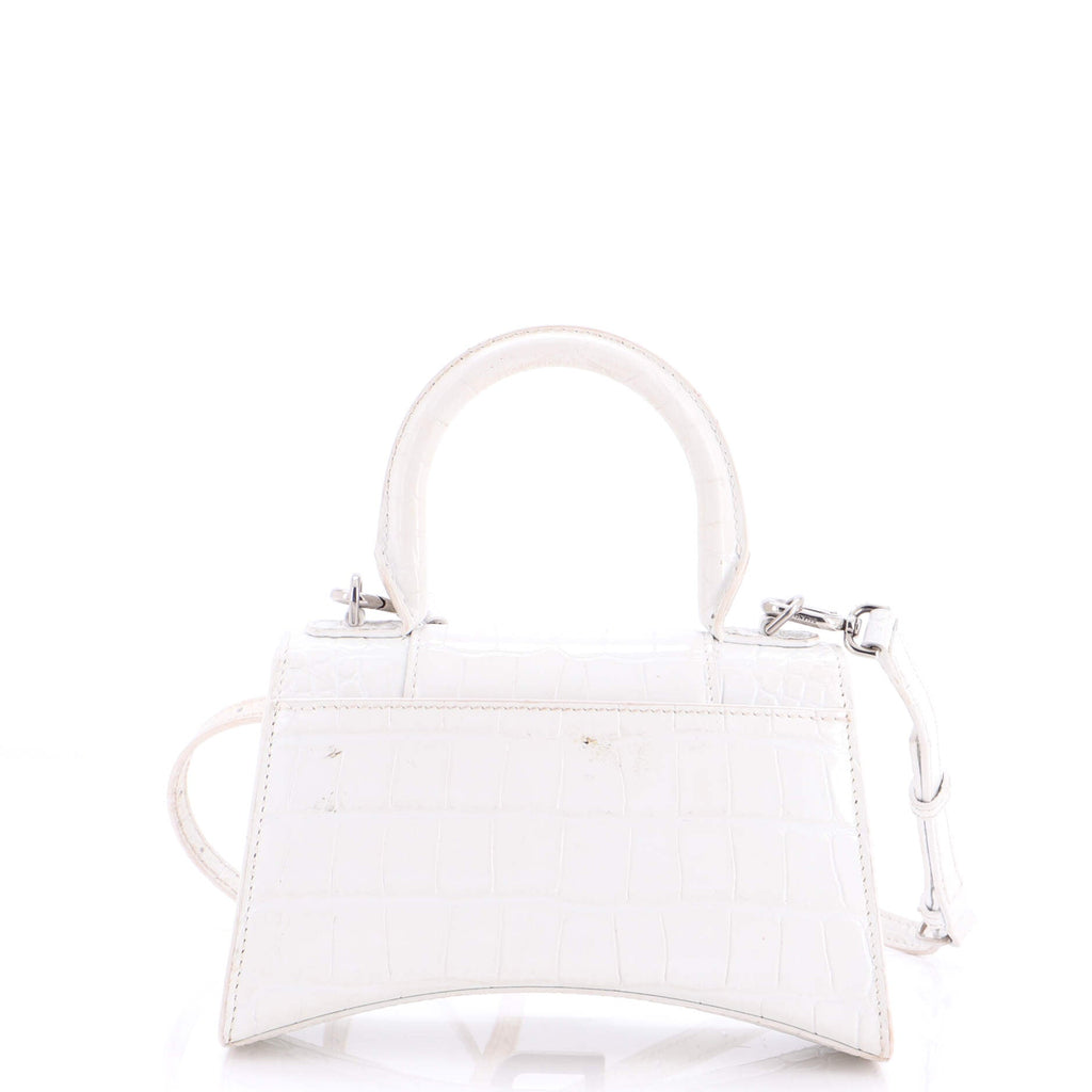 Hourglass Top Handle Bag Crocodile Embossed Leather XS