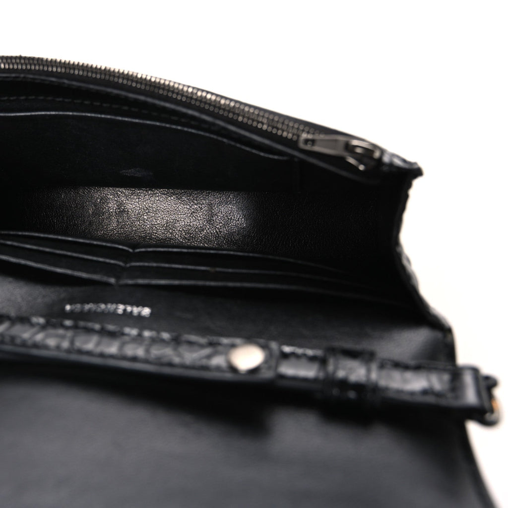 Shiny Calfskin Monochrome Crocodile Embossed Hourglass Chain Bag Black