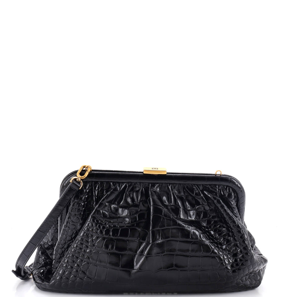 Cloud Clutch Crocodile Embossed Leather Large