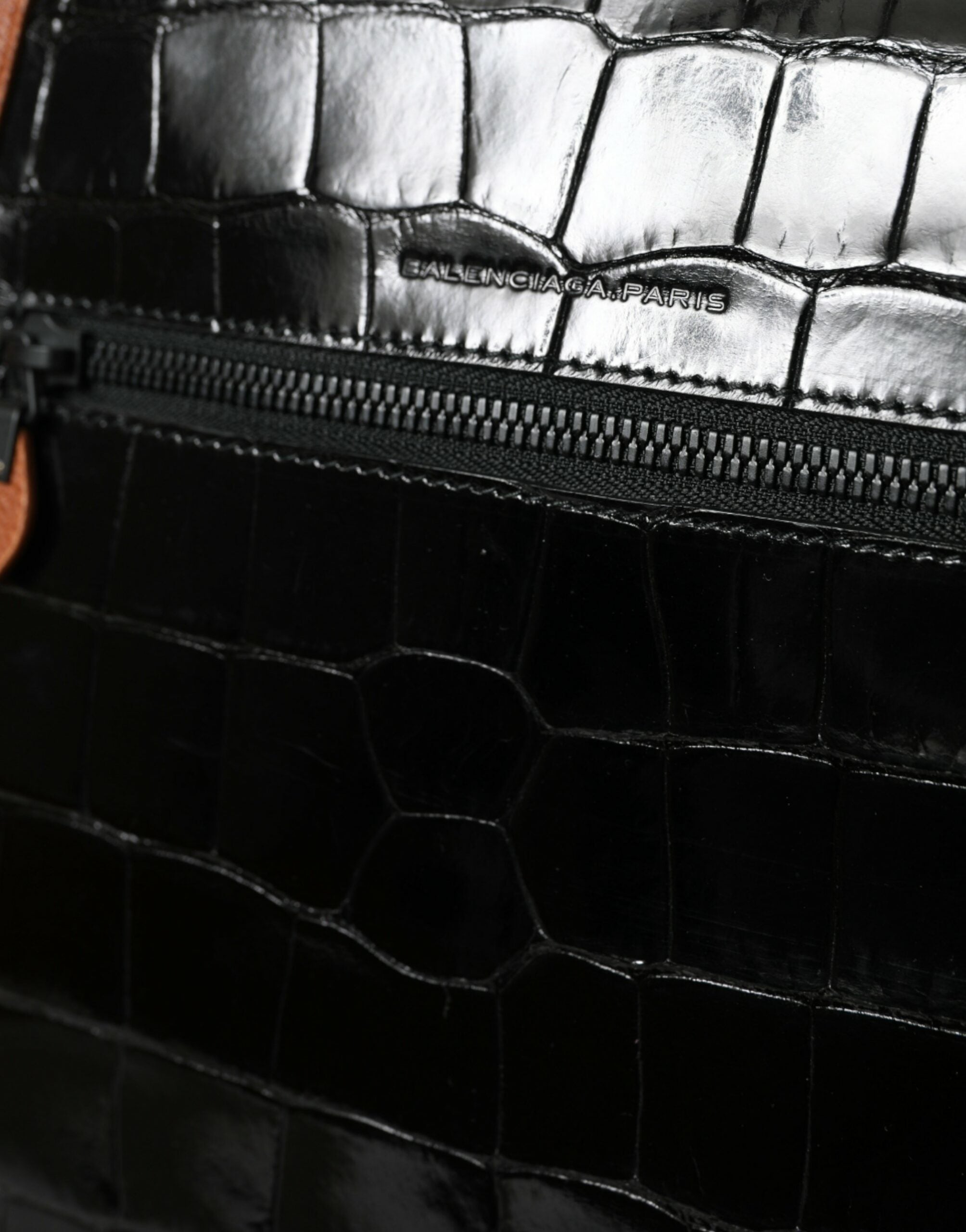 Black Brown Exotic Skin Leather Vertical Crossbody Bag