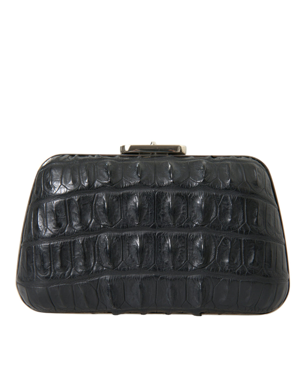 Black Exotic Skin Leather Shoulder Crossbody Box Clutch