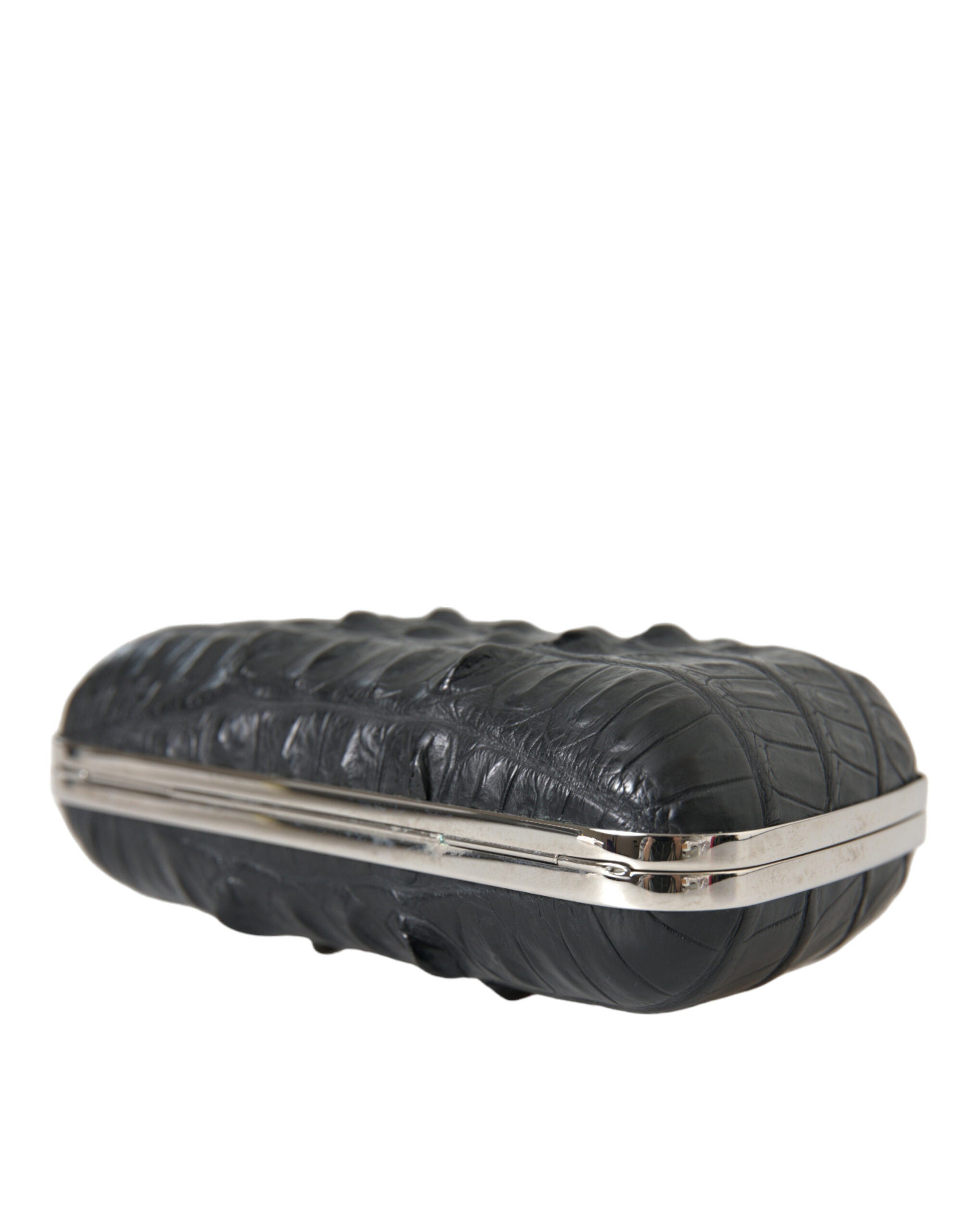 Black Exotic Skin Leather Shoulder Crossbody Box Clutch