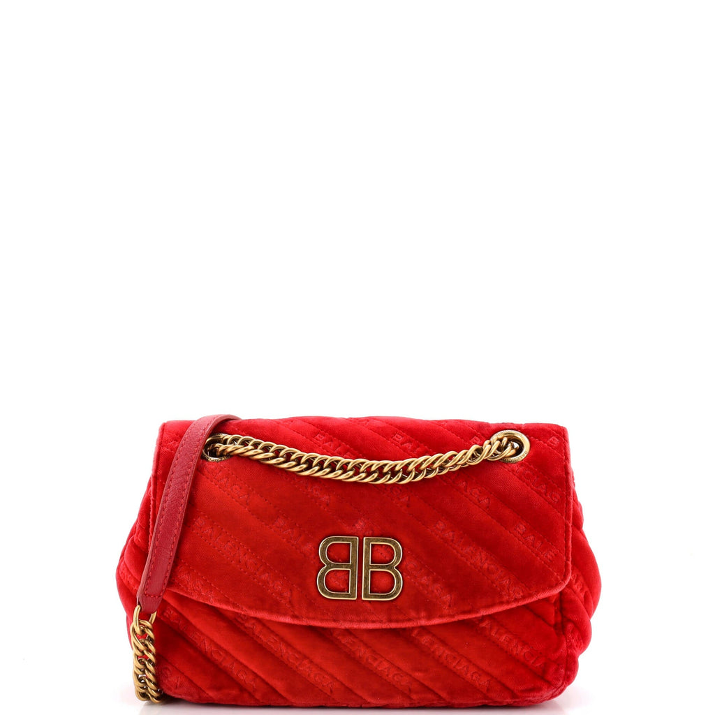 BB Chain Round Shoulder Bag Quilted Velvet Small
