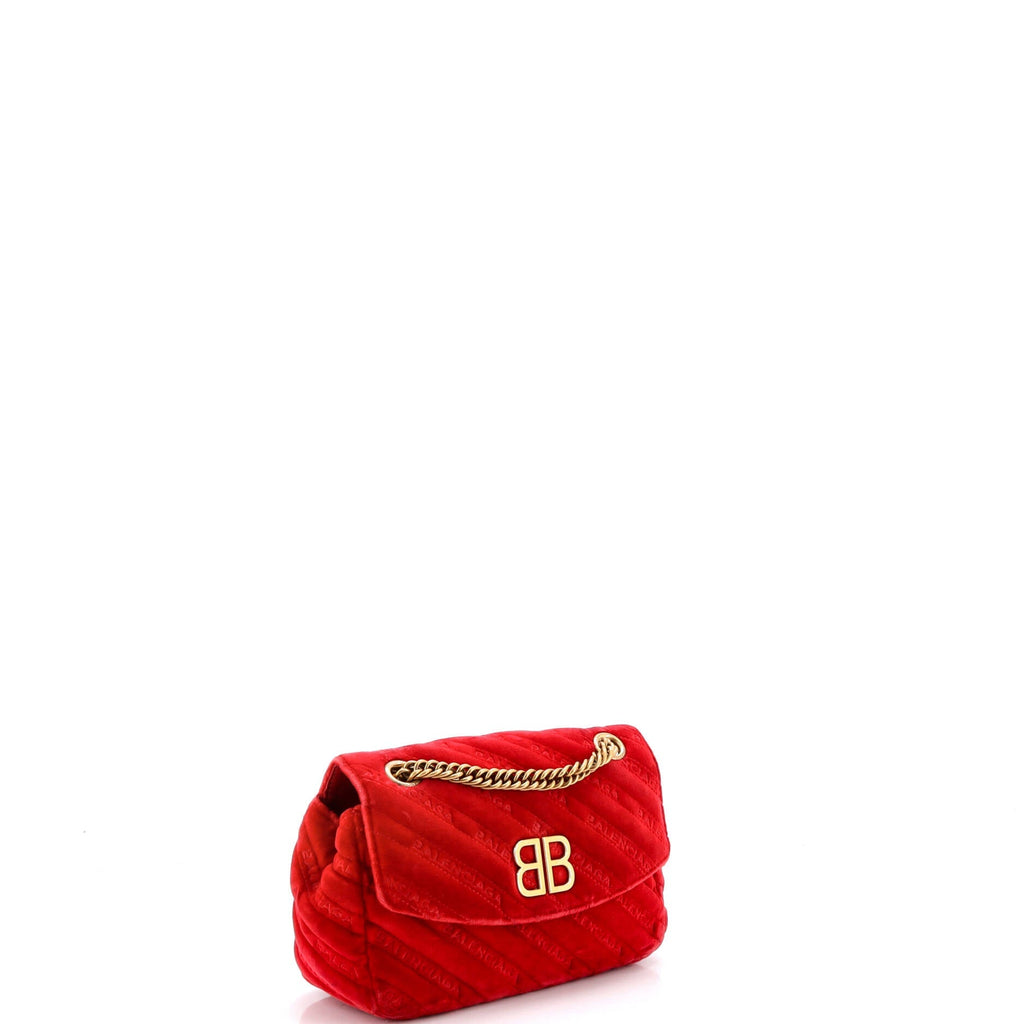 BB Chain Round Shoulder Bag Quilted Velvet Small