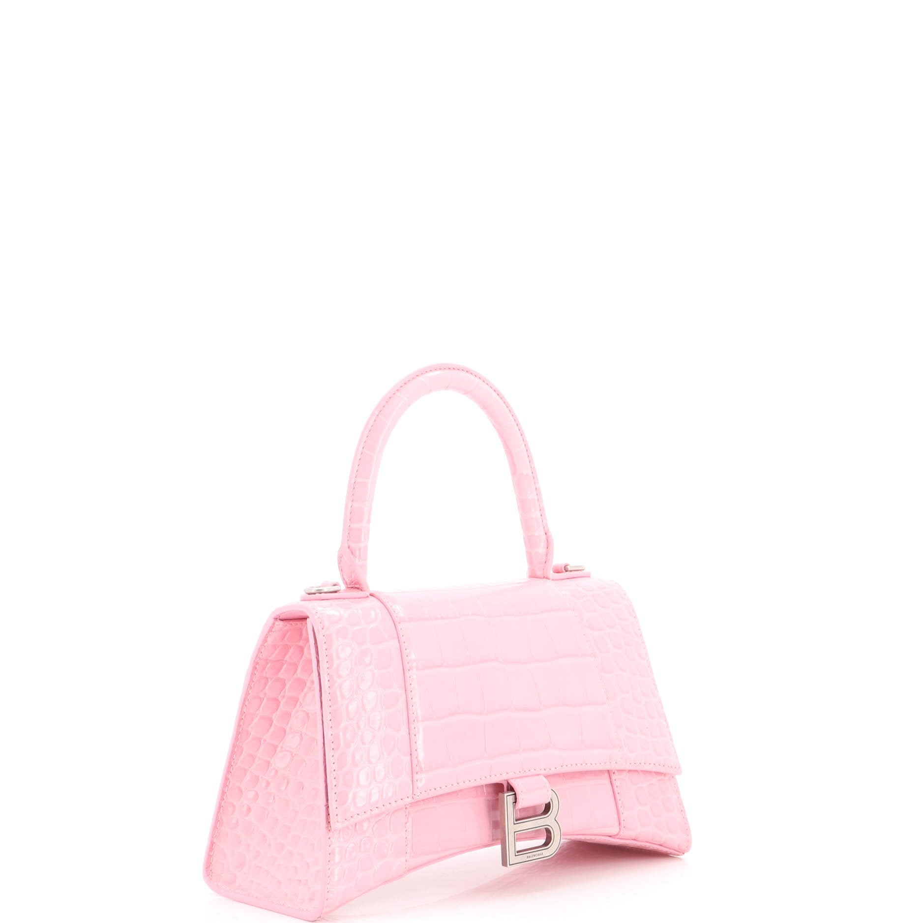 Hourglass Top Handle Bag Crocodile Embossed Leather Small