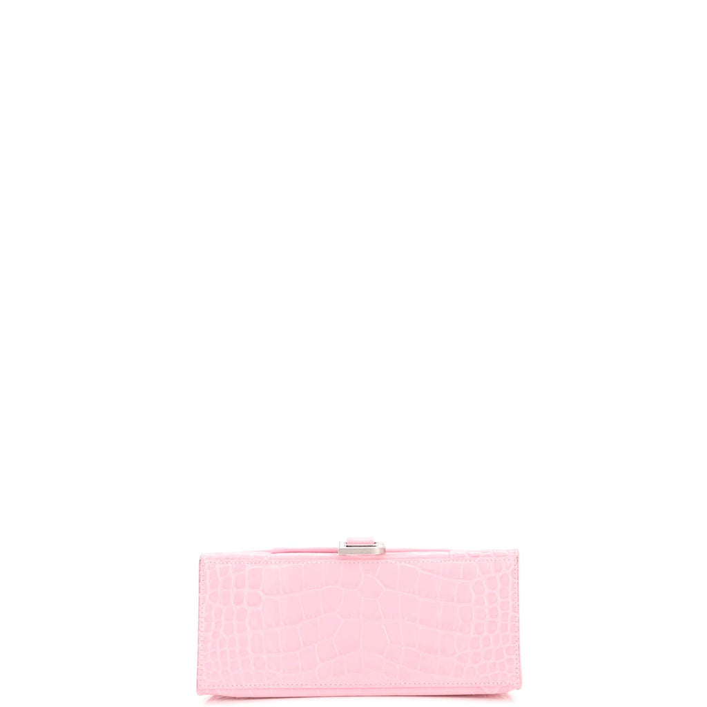 Hourglass Top Handle Bag Crocodile Embossed Leather Small