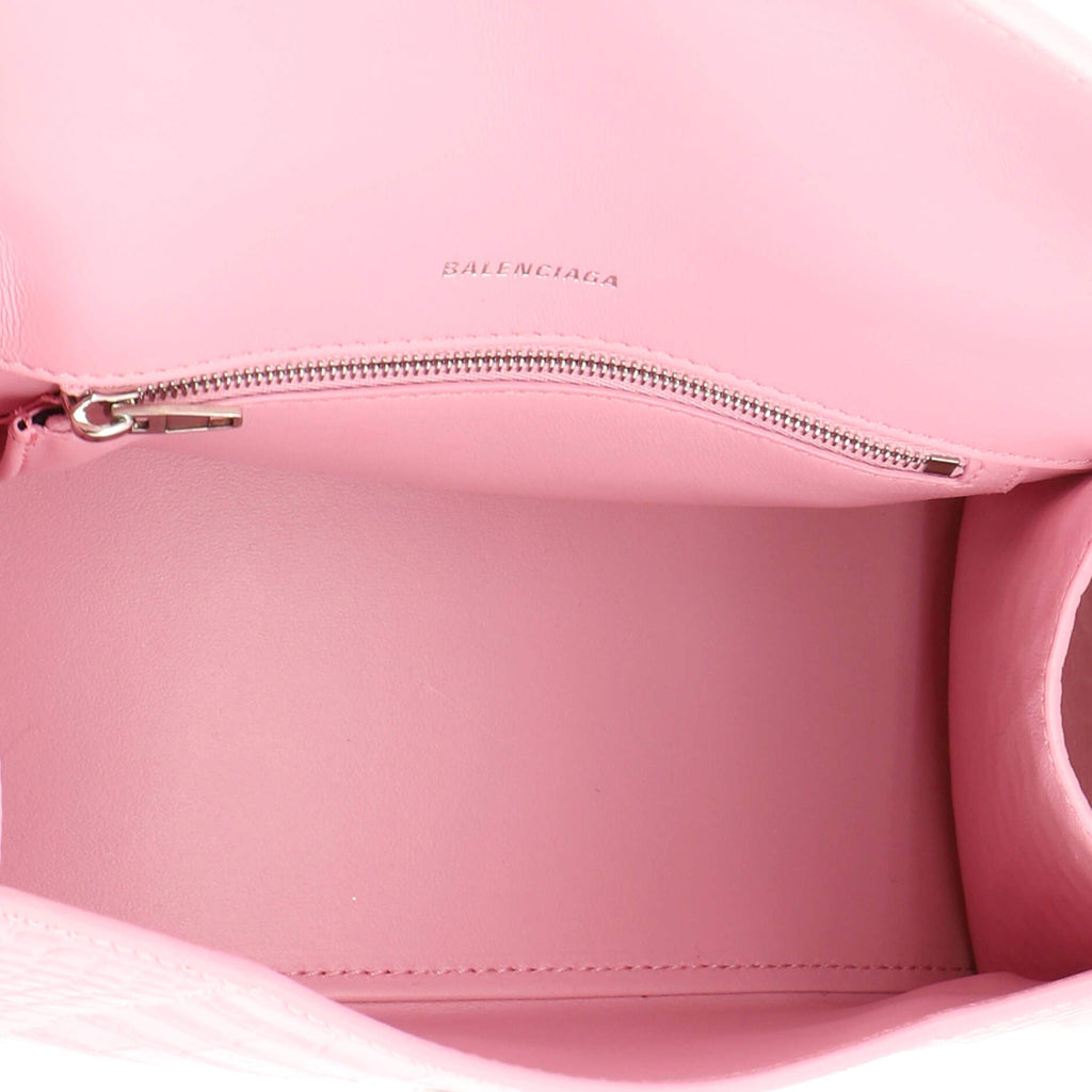 Hourglass Top Handle Bag Crocodile Embossed Leather Small