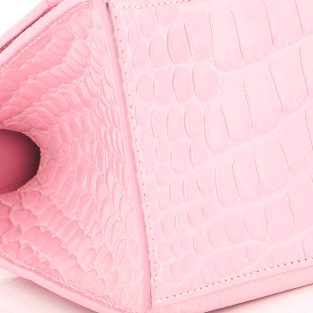 Hourglass Top Handle Bag Crocodile Embossed Leather Small