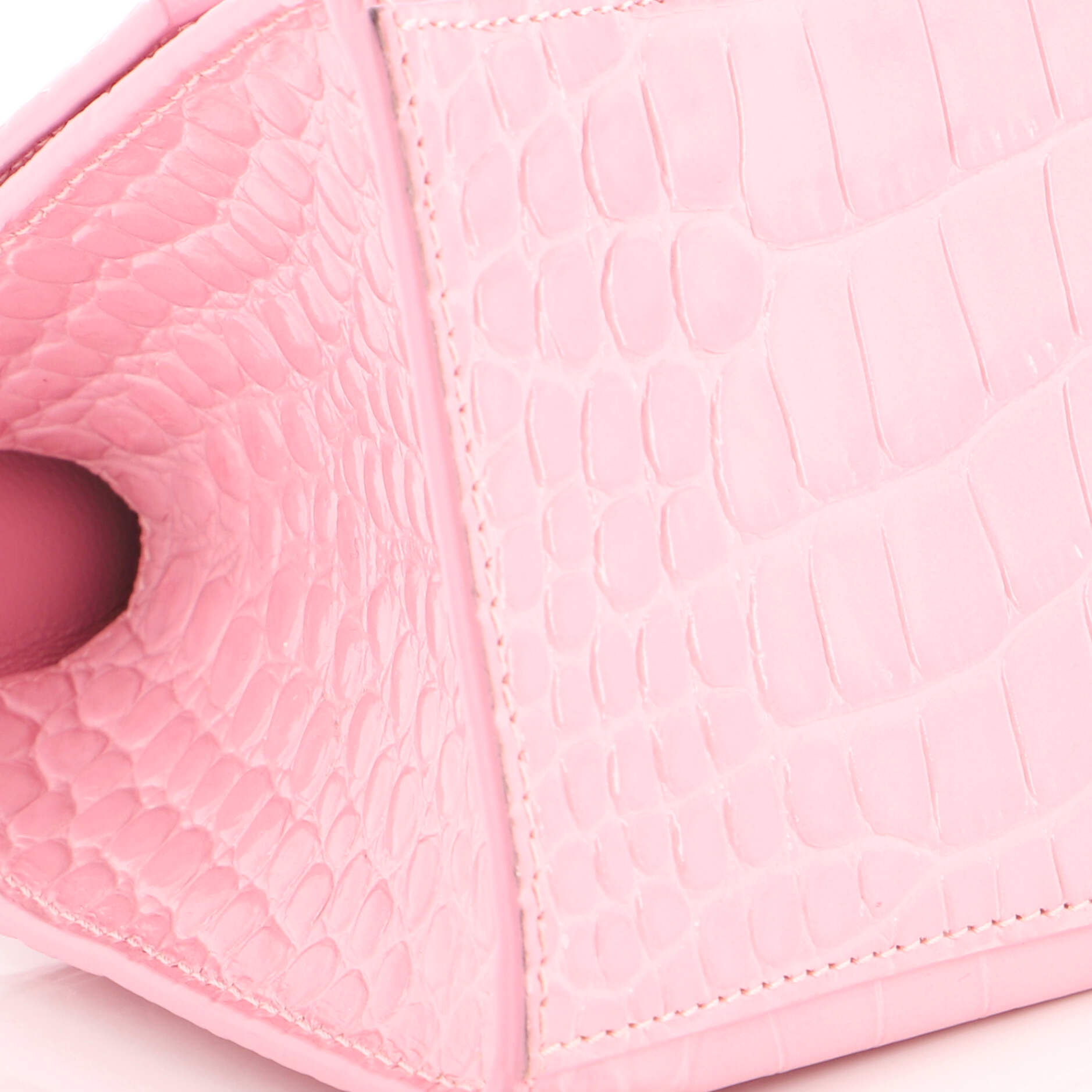 Hourglass Top Handle Bag Crocodile Embossed Leather Small