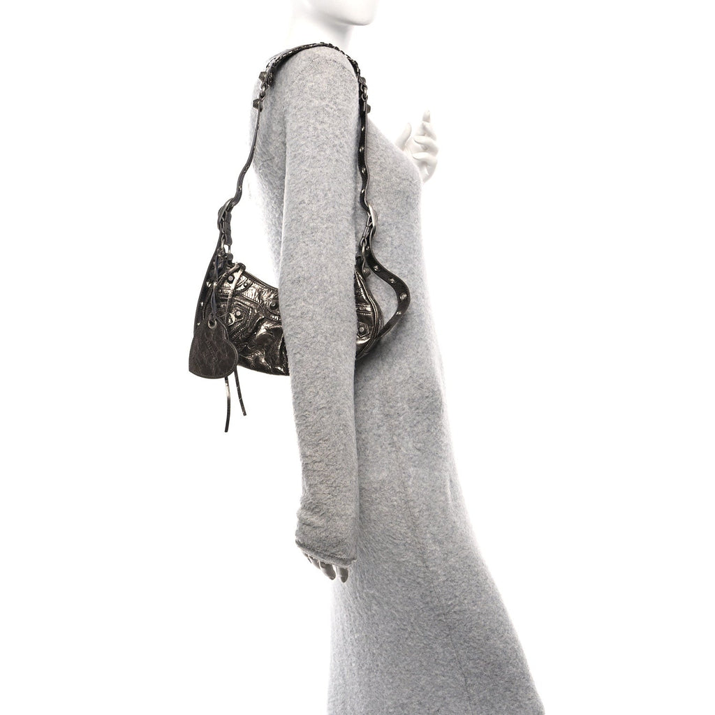 Metallic Agneau Arena Le Cagole Shoulder Bag XS Dark Bronze