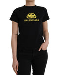 Balenciaga Black Cotton Logo Print Crew Neck Short Sleeves women T-shirt