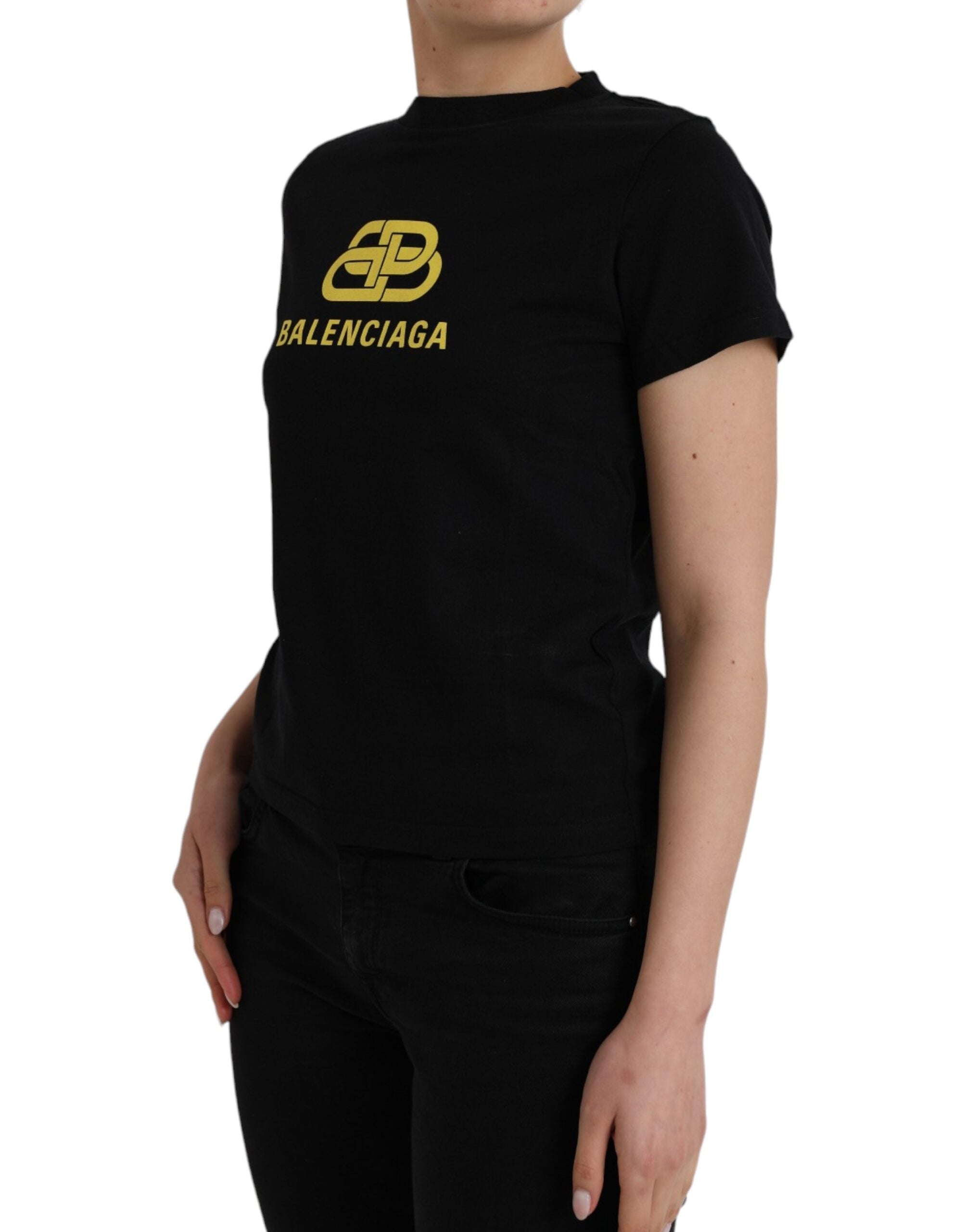 Balenciaga Black Cotton Logo Print Crew Neck Short Sleeves women T-shirt