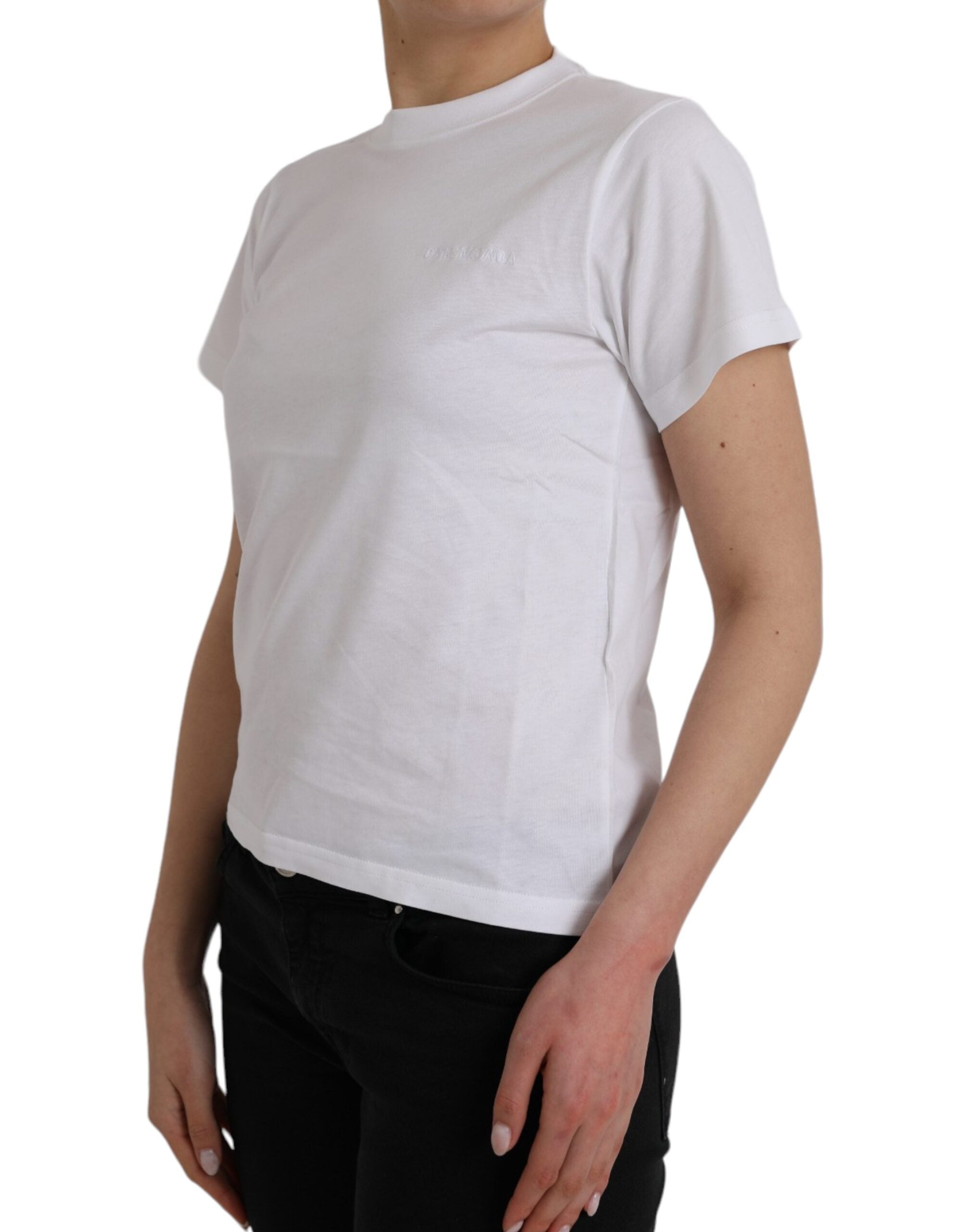 Balenciaga White Cotton Crew Neck Short Sleeves women T-shirt
