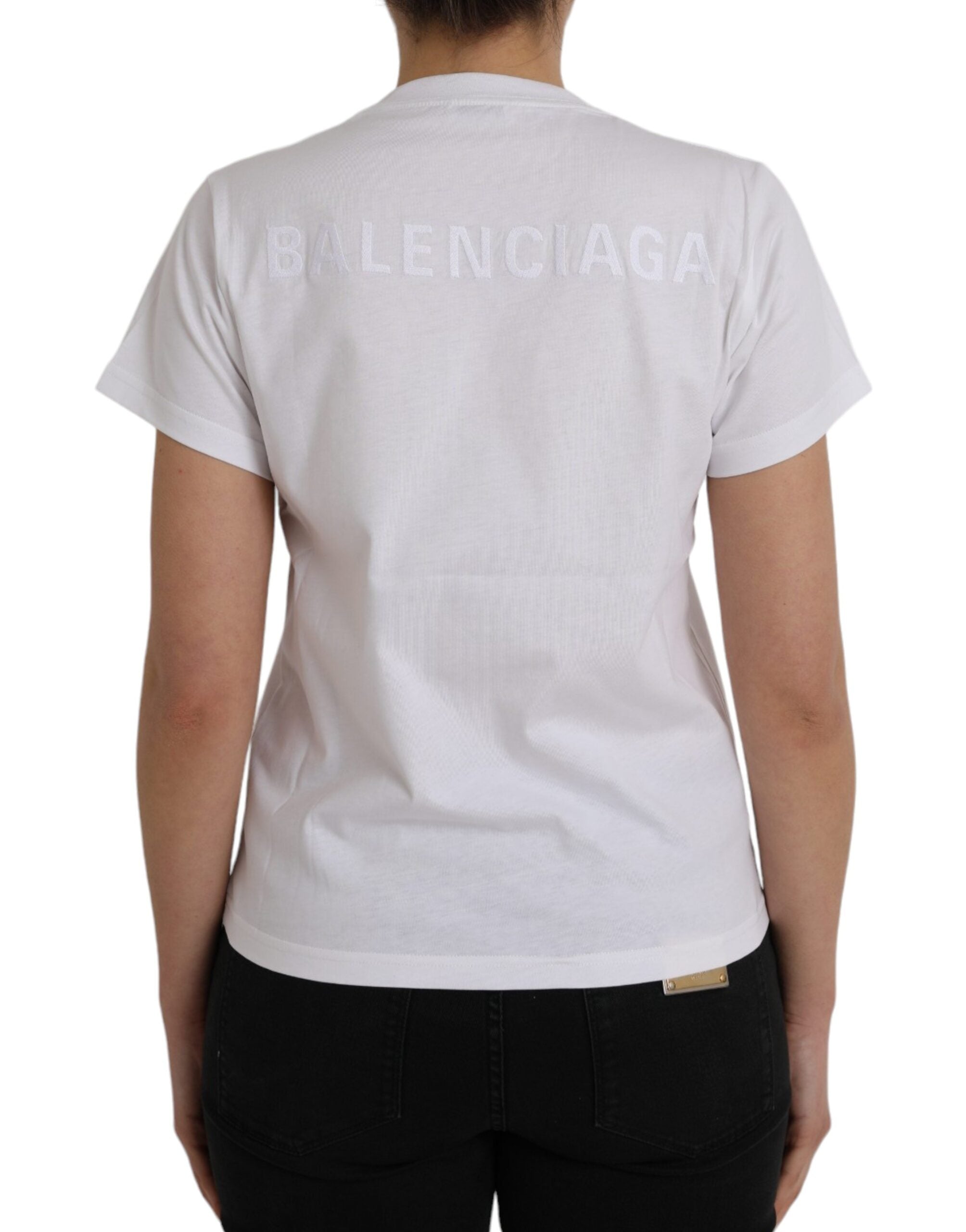 Balenciaga White Cotton Crew Neck Short Sleeves women T-shirt