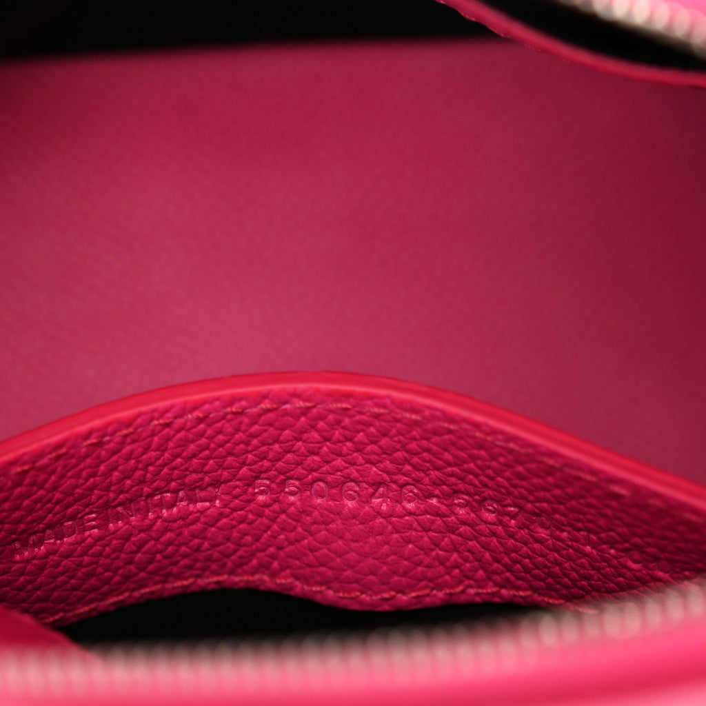 Signature Grained Calfskin Logo XXS Ville Top Handle Bag Fuchsia