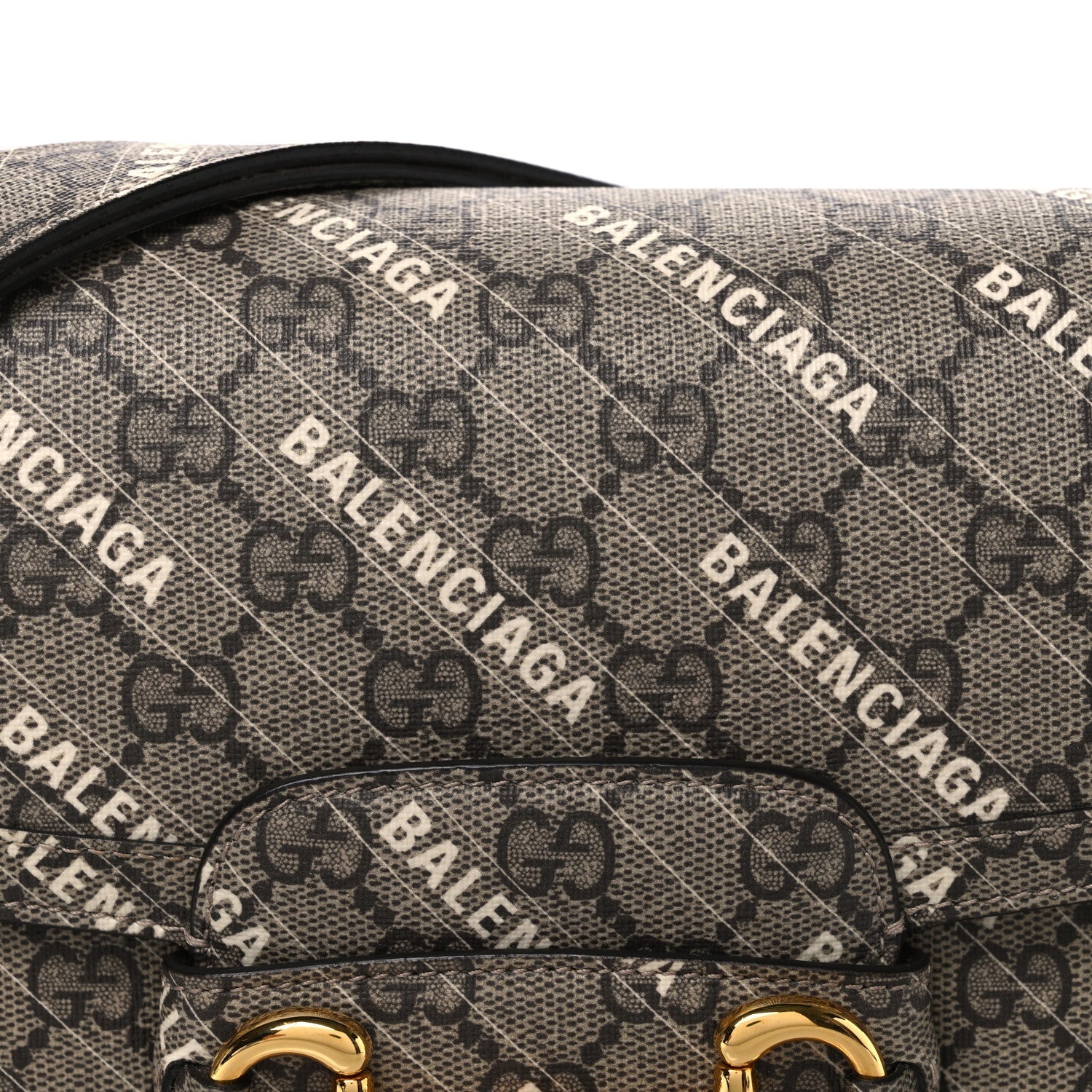 X BALENCIAGA GG Supreme Monogram Logo Print Horsebit 1955 Shoulder Bag Beige Ebony