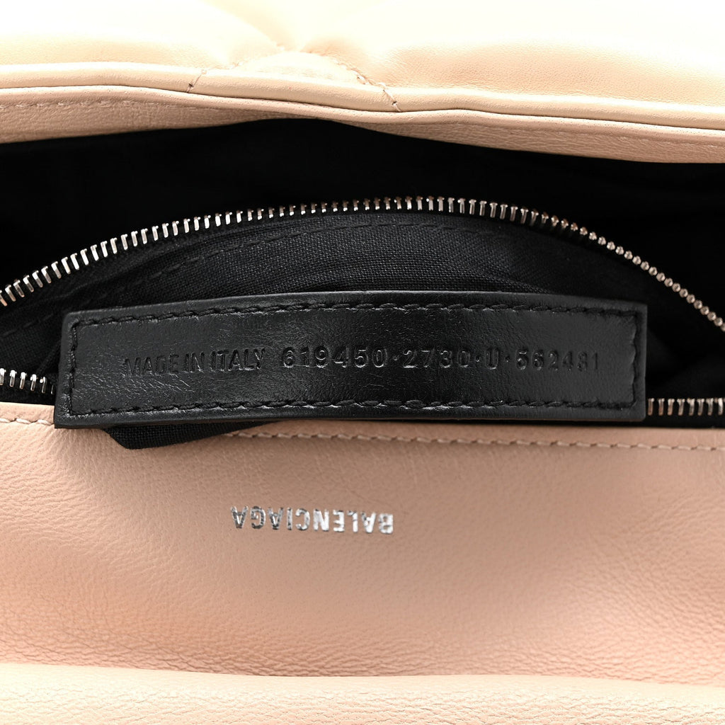 Nappa Calfskin Quilted Touch B Puffy Clutch Light Beige
