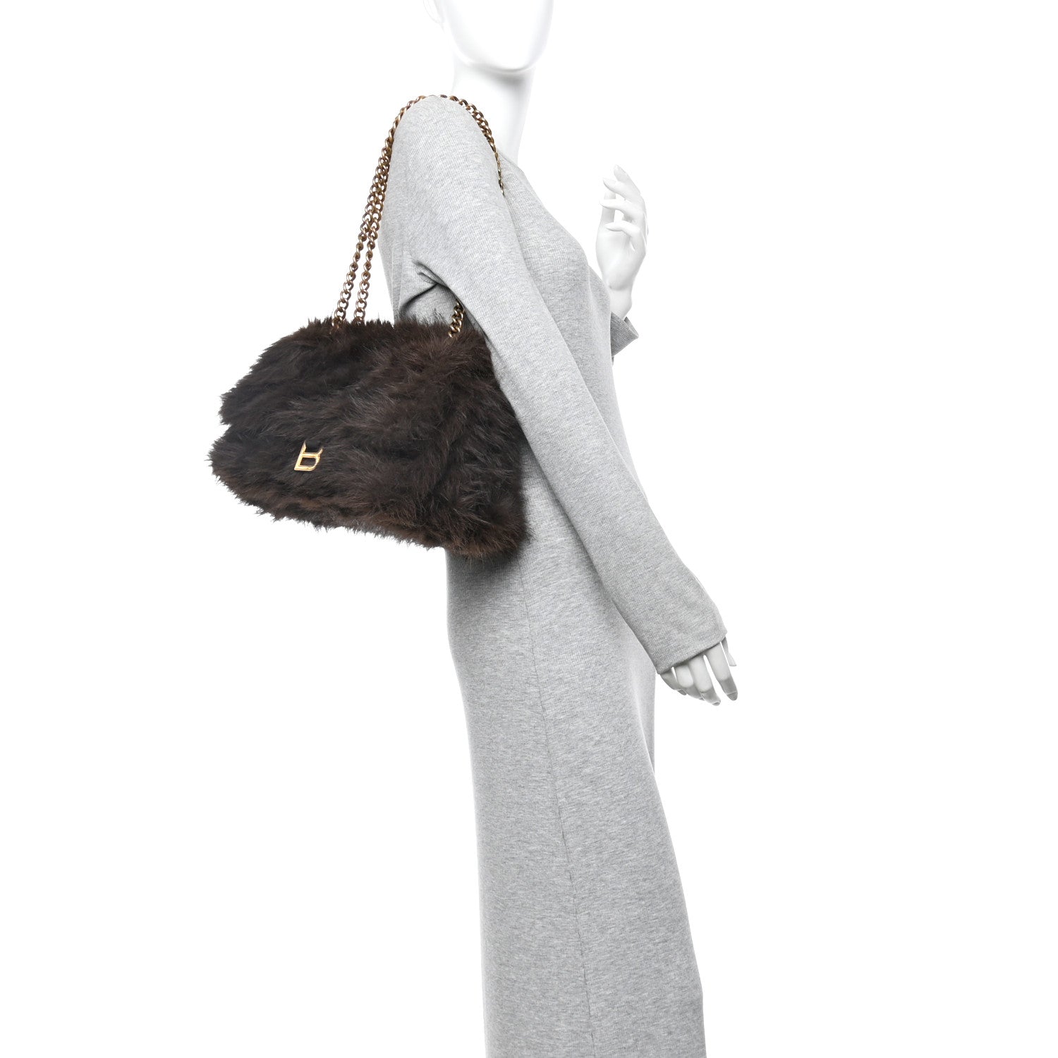 Faux Fur Medium Crush Chain Bag Brown